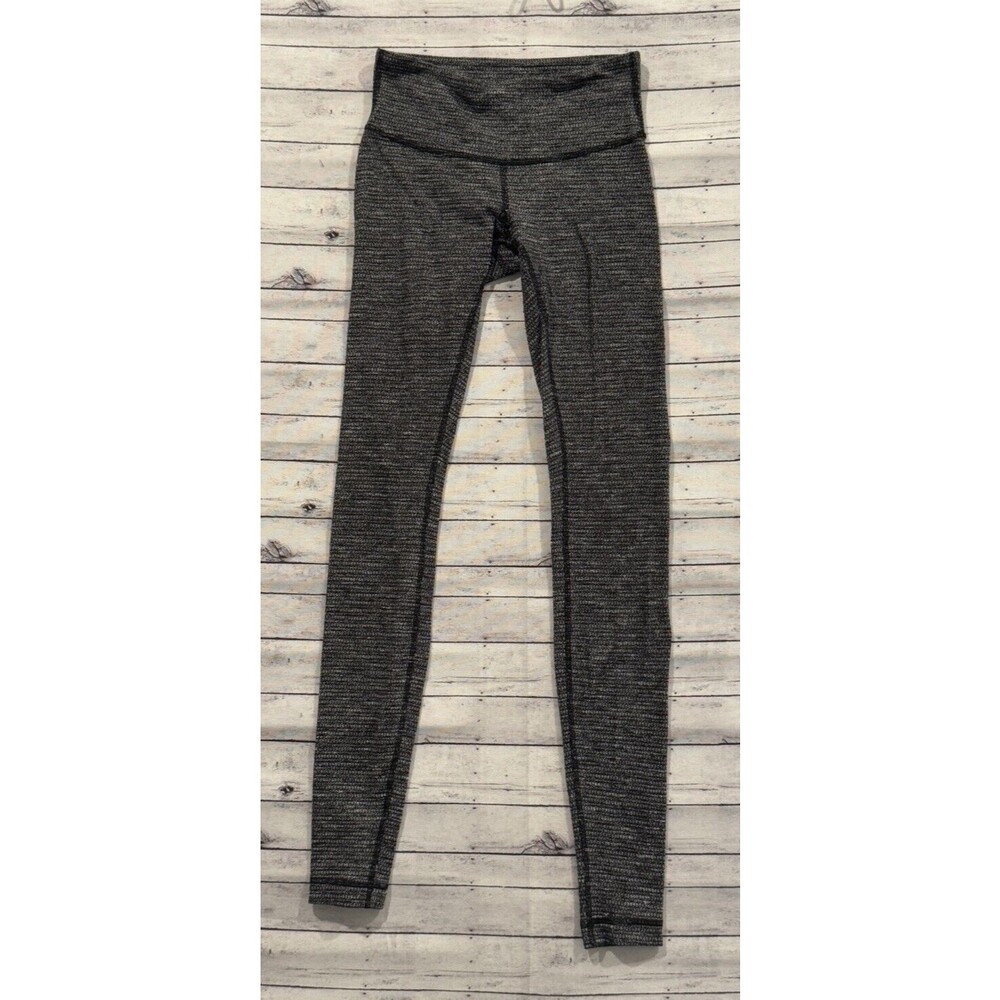 LULULEMON Womens Woven Leggings Sz 4 Black Gray High Waist Gym Yoga Workout - Picture 3 of 16